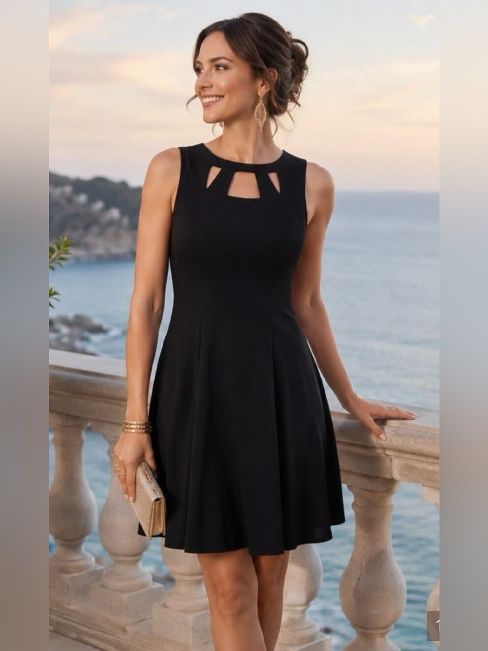 Black Sleeveless A-Line Mini Dress with Cutout Neckline